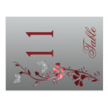 Red Silver Floral with Butterflies Table Number Postcards