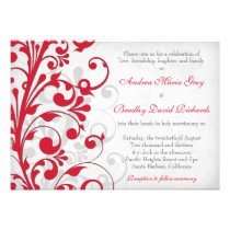 Red Silver Grey Gray Floral Wedding Invitation invitations
