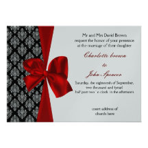red silver wedding invitation