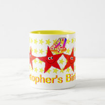 Red Smiley Star 4th Birthday Party Mug