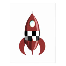 Red Space Rocket Post Card