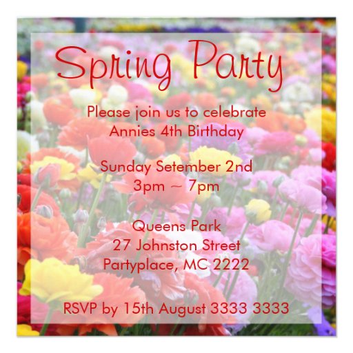 Red Spring Birthday Party Invitations Zazzle