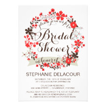 Red Spring Floral Wreath Bridal Shower Invitations
