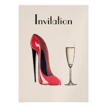 Red Stiletto Shoe and Champagne Invitation