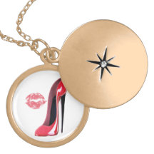Red Stiletto Shoe and Kiss Gold Necklace