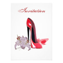 Red Stiletto Shoes and Lilies Invitation