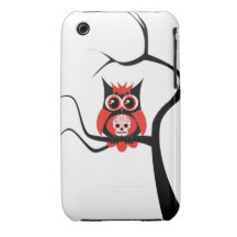 Red Sugar Skull Owl in Tree Case iPhone 3 Cover