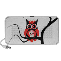 Red Sugar Skull Owl in Tree Doodle Laptop Speakers