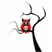 Red Sugar Skull Owl in Tree Photo Sculpture