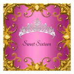 Red Sweet 16 Birthday Party Gold White Tiara Invitations