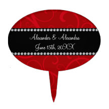 Red swirls wedding favors cake picks