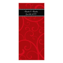 Red swirls wedding favors custom rack card