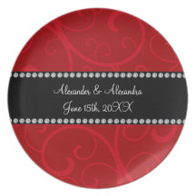 Red swirls wedding favors dinner plates