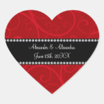 Red swirls wedding favors heart sticker