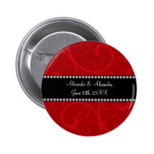 Red swirls wedding favors pinback buttons