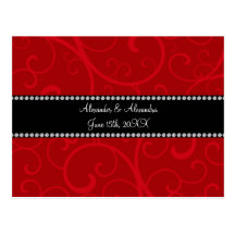 Red swirls wedding favors postcard