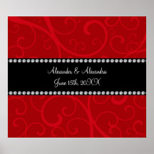 Red swirls wedding favors poster