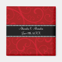 Red swirls wedding favors refrigerator magnet