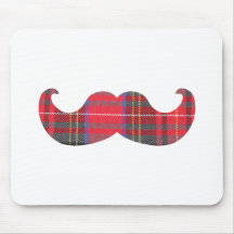 Red Tartan Moustache Mouse Mat