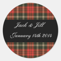 Red Tartan Scottish Wedding dates stickers