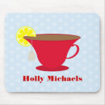 Red Teacup / Light Blue Background Mouse Pad
