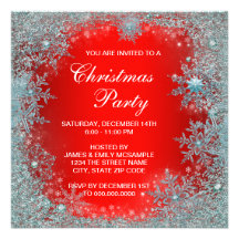 Red Teal Blue Snowflake Christmas Party Custom Announcements