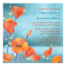 Red & Teal Dreaming Poppy Formal Floral Wedding Personalised Announcements