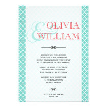 Red teal Moroccan tile ampersand modern wedding invitations