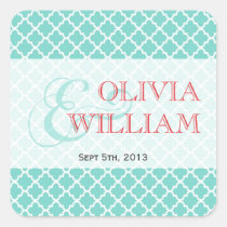 Red teal Moroccan tile ampersand modern wedding stickers