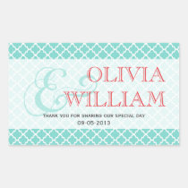 Red teal Moroccan tile ampersand wedding favour stickers