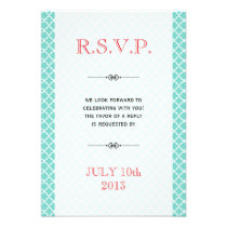 Red teal Moroccan tile ampersand wedding rsvp invitations