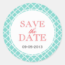 Red teal Moroccan tile SAVE THE DATE wedding seal stickers