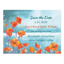 Red Teal Poppy Floral Save the Date Postcard