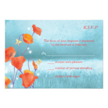 Red & Teal Poppy Floral Wedding RSVP Cards (3.5x5) Custom Announcement