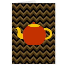 Red Teapot on Brown Zigzags. Greeting Cards