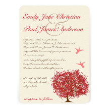 Red Tree Humming Bird  Wedding Invitation