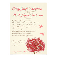 Red Tree Humming Bird  Wedding Invitation