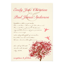 Red Tree Humming Bird  Wedding Invitation