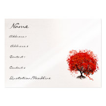 Red Tree Roots Swirls Hearts with Birds Business Cards