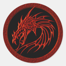 RED TRIBAL DRAGON ROUND STICKERS