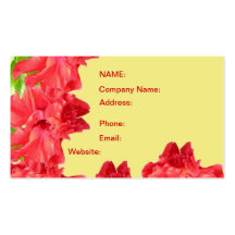 Red Tropical Flowers on Yellow Business Card
