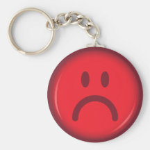 Red unhappy pouty angry smiley face key chain