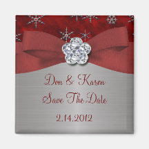 Red Velour & Silver Snowflakes Fridge Magnet