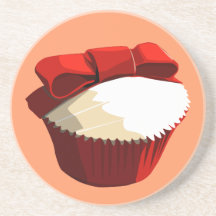 Red velvet cupcake with bow coaster