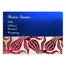 RED VELVET DAMASK TULIPS MONOGRAM Burgundy Blue Business Card Templates