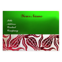 RED VELVET DAMASK TULIPS MONOGRAM Burgundy Green Business Card Template
