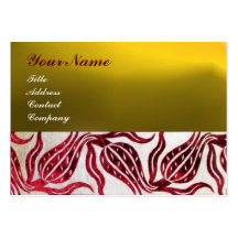 RED VELVET DAMASK TULIPS MONOGRAM Burgundy Yellow Business Card Templates