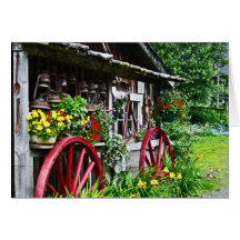 Red Wagon Wheels greeting card