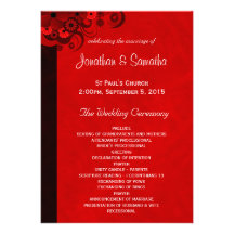 Red Wedding Program Ceremony and Wedding Party Custom Invite