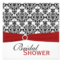 Red, White, and Black Damask Bridal Shower Invite